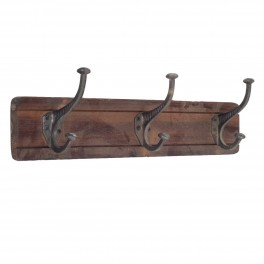 SIGNES GRIMALT Patère portemanteau rétro 3 crochets 6 pommeaux, bois et métal, Longueur 45 cm