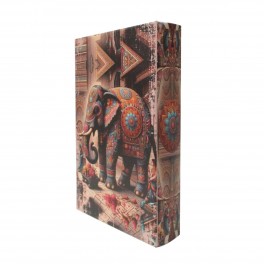 SIGNES GRIMALT Boite livre en bois MDF et polyester, Motif Eléphant et motifs ethniques colorés, Hauteur 17 cm
