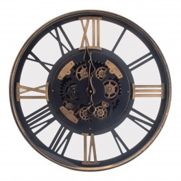 SIGNES GRIMALT Horloge rétro et Industrielle, Engrenages apparents en Mouvement, Noir et Doré, Diamètre 60 cm
