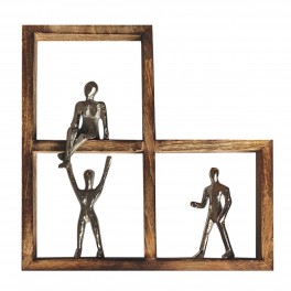 SIGNES GRIMALT Déco murale 3 Personnages en métal et structure design, aluminium et manguier, hauteur 36 cm