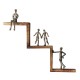 SIGNES GRIMALT Déco murale 4 Personnages en méta, famille et structure escalier design en manguier, longueur 49 cm