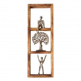 SIGNES GRIMALT Déco murale 2 Personnages et Arbre de vie en métal, structure verticale aluminium et manguier, hauteur 53 cm