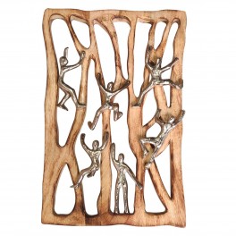 SIGNES GRIMALT Déco murale 6 Personnages en métal accrobranche, structure design et bois de manguier, hauteur 51 cm