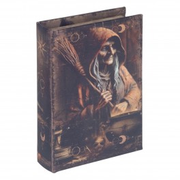 SIGNES GRIMALT Boite livre en bois MDF et polyester, Motif Sorcière et balais, hauteur 14 cm