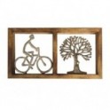 Déco murale 2 Personnages Cycliste et Arbre de vie en métal, structure design aluminium et manguier, longueur 35 cm