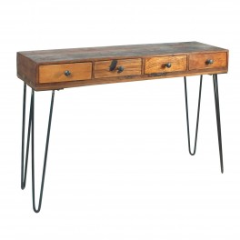Vidal Regalos Meuble d'appoint Table console en bois et métal Style rustique 4 tiroirs 110 cm