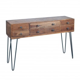 Vidal Regalos Console en bois et métal Style rustique 8 tiroirs 110 cm