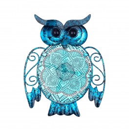 Vidal Regalos Décoration murale hibou bleu 19 cm métal et verre