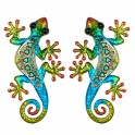 Set 2 Geckos Muraux Verts, Métal et Verre, Modèle EXOTIK, H 30 cm