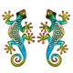 Set 2 Geckos Muraux Verts, Métal et Verre, Modèle EXOTIK, H 30 cm