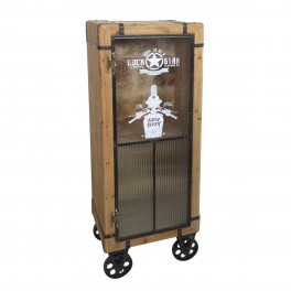 Vidal Regalos Meuble d'appoint haut vitrine avec roues style industriel vintage rétro bois 132 cm