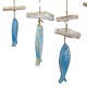 Suspension marine, Bois flotté et poissons bleus et blancs, 40 x 10 x 38 cm