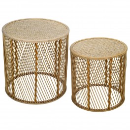 BY SIGRIS Set 2 Tables Basses en rotin, Collection Nature, Diamètre 50 cm (Grande)