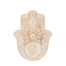 ORIGEN Déco murale Porte-Bonheur : Silhouette Main de Fatima en bois, Collection Bohème Chic, H 46 cm