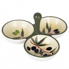 Service apéritif 3 emplacements, Modèle Olives de Provence, L 13x23x23 cm