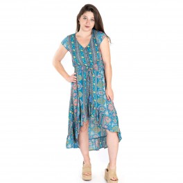 Isla Belle Robe d'été longue Motif ethnique Bleu/rose/jaune - Multicolore - Large