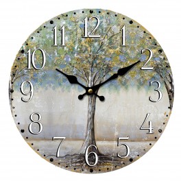 BY SIGRIS Origen Home Decor Horloge arbre Horloge ronde Gris 34 x 34 x 4 cm