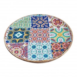 SIGNES GRIMALT Assiette rétro, Motif Carreaux de ciment colorés, bois de manguier et résine, diamètre 22 cm