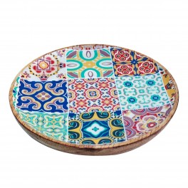SIGNES GRIMALT Set 2 assiettes rétros, Motif Carreaux de ciment colorés, bois de manguier et résine, diamètre 15 cm