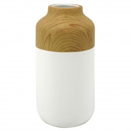 Grand Vase Bouteille en céramique, Marron et Blanc, Aspect Bois et résine, Finition Semi-Brillante, Hauteur 34 cm