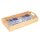 Plateau Bois et céramique Portugal, Motif Azulejos et Carreaux de Ciment, Longueur 32 cm