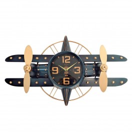 SIGNES GRIMALT Horloge Murale de Style Industriel, Avion biplan à hélices, Gris, Noir et doré, Longueur 78 cm