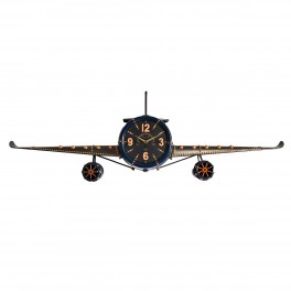 SIGNES GRIMALT Horloge Murale de Style Industriel Taille XL, Avion bimoteur, Noir et doré, Longueur 145 cm