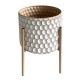 SIGNES GRIMALT Porte-Plante Cache-Pot, Bois et métal, Motif Allover Contemporain, Beige et Blanc, Hauteur 36 cm