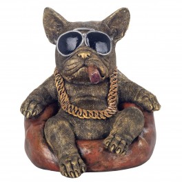 SIGNES GRIMALT Figurine Chien Bouledogue Impresario, Lunettes, Cigare et Chaine en Or, Hauteur 20 cm