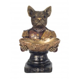SIGNES GRIMALT Figurine Chien Bouledogue, Costume d'époque et coupelle Vide Poche, Hauteur 36 cm
