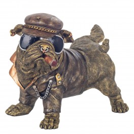 SIGNES GRIMALT Figurine Chien Bouledogue Urbain, Casquette, Lunettes, Cigare, Chaine en Or et Patte levée, Hauteur 24 cm