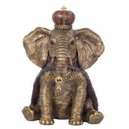 SIGNES GRIMALT Grande Figurine Eléphant Assis en Costume Royal, Finition réaliste et Hauteur 38 cm