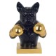 SIGNES GRIMALT Grande Figurine Bouledogue français, Buste réaliste Noir et Gants de Boxe dorés, Hauteur 36 cm