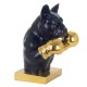 SIGNES GRIMALT Grande Figurine Bouledogue français, Buste réaliste Noir et Gants de Boxe dorés, Hauteur 36 cm