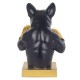 SIGNES GRIMALT Grande Figurine Bouledogue français, Buste réaliste Noir et Gants de Boxe dorés, Hauteur 36 cm