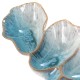 Plat de service ou décoratif en grès bleu, 4 compartiments en forme d'huitre, Collection marine, longueur 31 cm