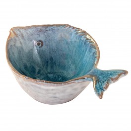 SIGNES GRIMALT Set 2 petits bols de service ou décoratif, Poisson en grès bleu, Collection marine Quimper, longueur 12 cm