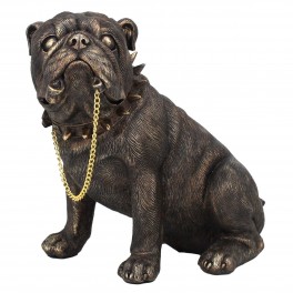 SIGNES GRIMALT Figurine Chien Bouledogue Anglais Urbain, Collier à Pointes, Chaine en Or et Hauteur 21 cm