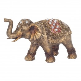 SIGNES GRIMALT Figurine éléphant, Trompe levée, Parure Rouge et Inserts en Verre Acrylique, Longueur 16 cm