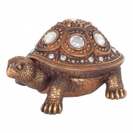 SIGNES GRIMALT Figurine Tortue terrestre, Effet cuivré et doré, Inserts en Verre Acrylique, Longueur 15 cm