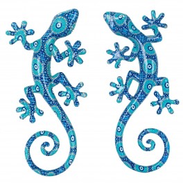 SIGNES GRIMALT Set 2 lézards muraux, geckos salamandres décoratives, camaïeu de bleu, Collection Tropik résine et hauteur 21 cm
