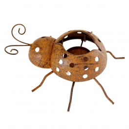 Photophore Porte-Bougie Coccinelle, décoration Jardin et terrasse, Effet rouillé, Dimensions 16 x 17 cm
