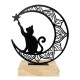 SIGNES GRIMALT Figurine Chat et Lune en métal sur Socle en Bois Clair, Hauteur 21 cm