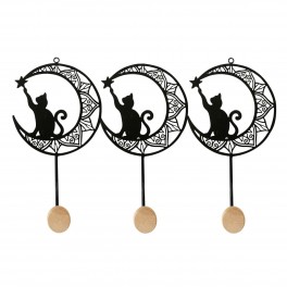 SIGNES GRIMALT Patère Portemanteau 3 pommeaux, Chats et lunes en métal, pommeaux en résine, L 38 cm