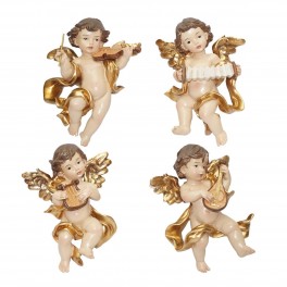 SIGNES GRIMALT Set 4 Anges Musiciens, Effet doré et Style Baroque, 4 modèles différents, Hauteur 13 cm