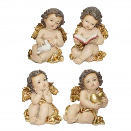 SIGNES GRIMALT Set 4 Anges et Accessoires, Effet doré et Style Baroque, 4 modèles différents, Hauteur 11,50 cm