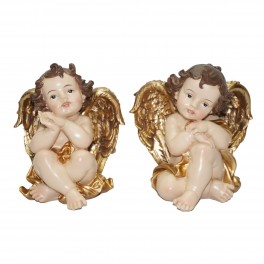 SIGNES GRIMALT Set Deux Grands Anges Assis, Effet doré et Style Baroque, 2 modèles différents, Hauteur 15 cm