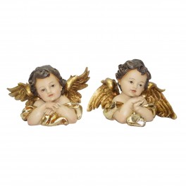 SIGNES GRIMALT Set Deux Grands bustes angelots, Effet doré et Style Baroque, 2 modèles différents, Hauteur 10,50 cm