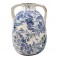 Jarre Vase rétro et Romantique en faïence avec anses, Effet Vieilli et Modèle Floralie Bleue, Hauteur 22 cm