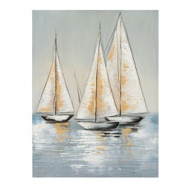 SIGNES GRIMALT Tableau peint, Trois voiliers gris et marrons sur une mère d'huile, 90 x 60 cm